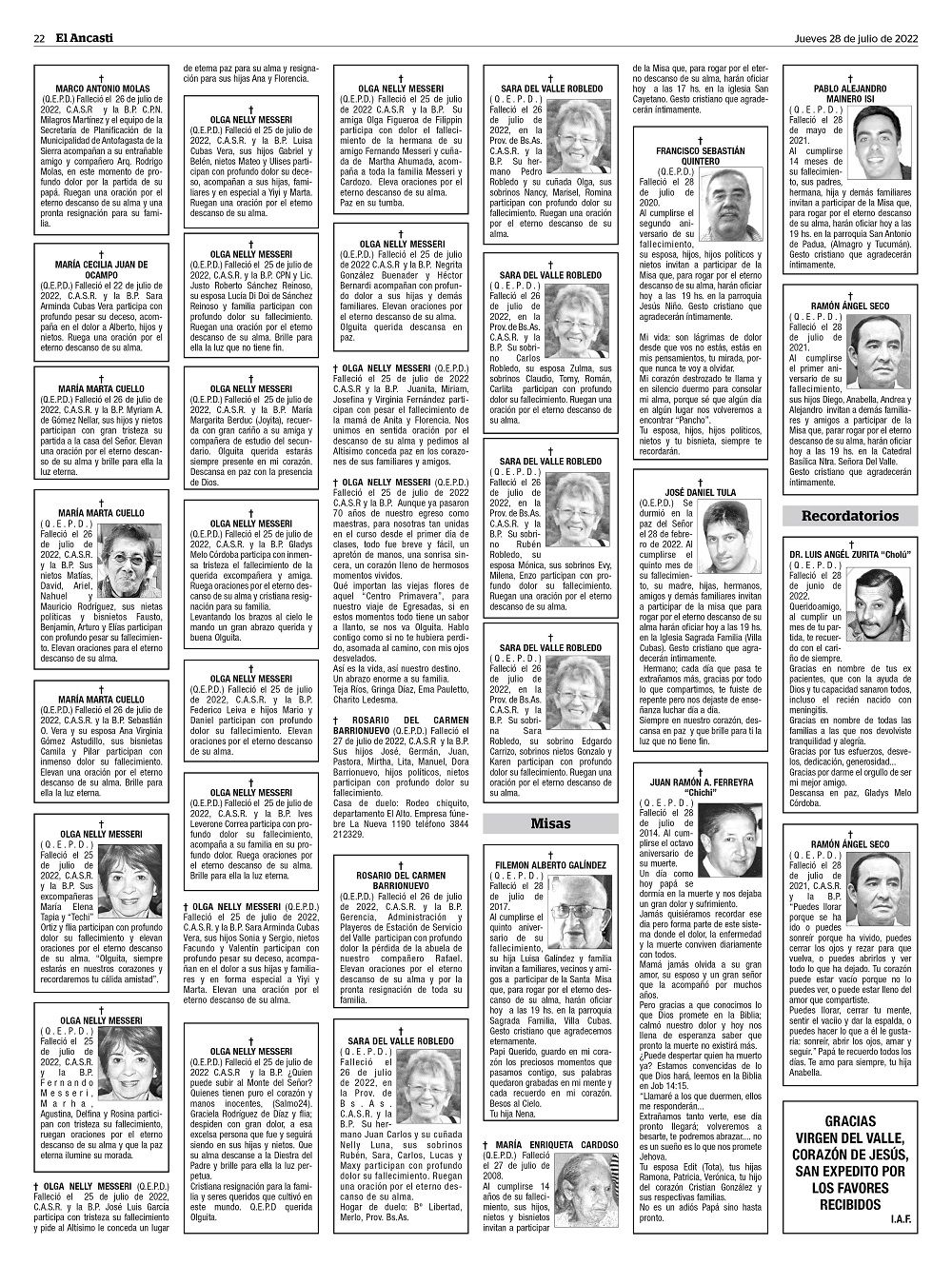 Necrológicas El Ancasti Diario de Catamarca