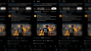milei difundio una fake news: responsabilizo a la campora por los incendios en cordoba