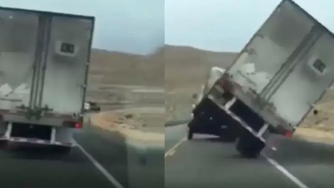un camion volco en chubut por las fuertes rafagas de viento