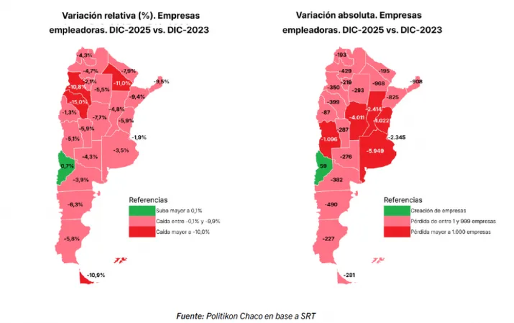 Cuáles fueron las provincias más y menos afectadas por el cierre de empresas