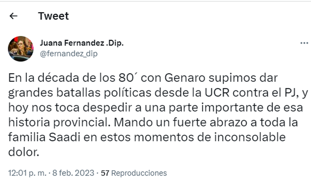 &nbsp;Mensaje.&nbsp; Juanita Fernández despidió a un viejo adversario.&nbsp;