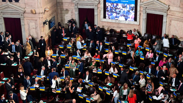 la oposicion lleno el congreso de banderas de ucrania para cuestionar la postura del gobierno