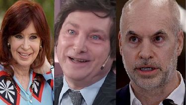 Cristina Kirchner, Javier Milei y Rodríguez Larreta