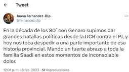 &nbsp;Mensaje.&nbsp; Juanita Fernández despidió a un viejo adversario.&nbsp;