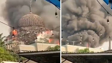 Impactante video del momento en el que se derrumba la cúpula de mezquita