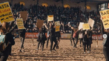 la rural: veganos protestaron durante un concurso de caballos