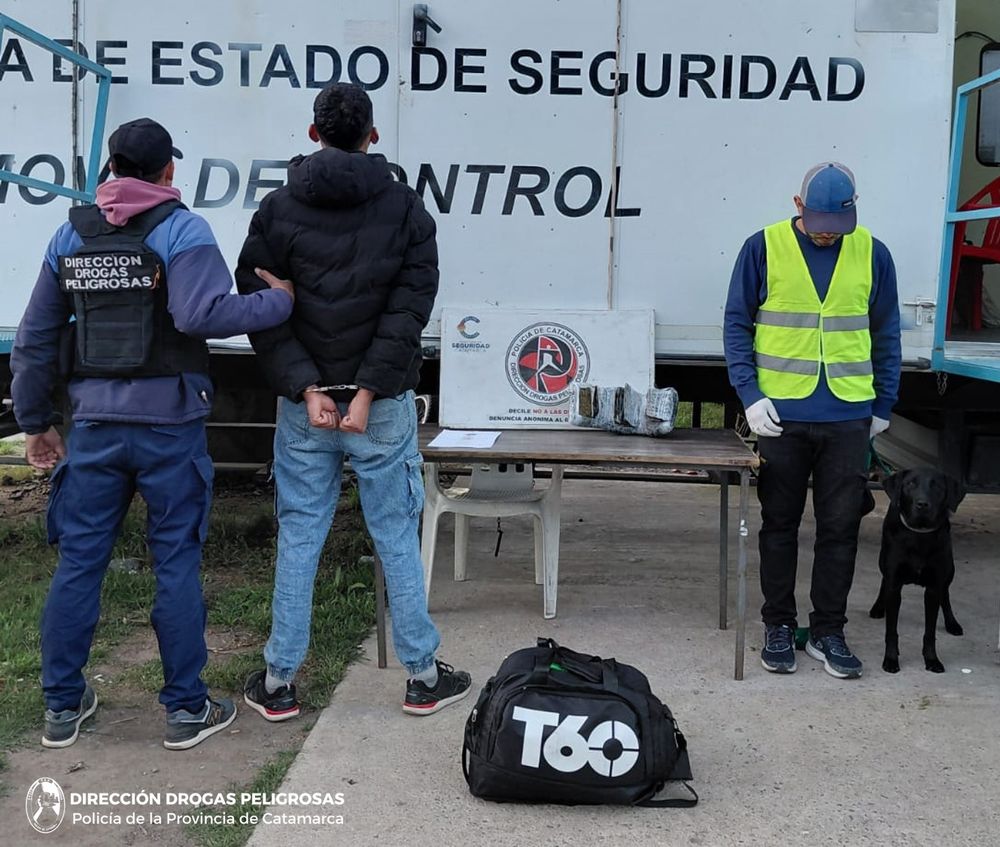 Un detenido. El pasajero llevaba la encomienda atada a su cuerpo; fue detenido por orden federal.&nbsp;