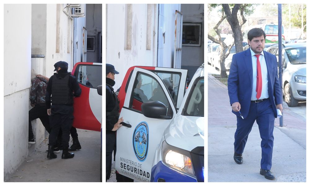 De izquierda a derecha. Castro, el principal sospechoso. Murúa, fue resguardada. Fiscal, Laureano Palacios.